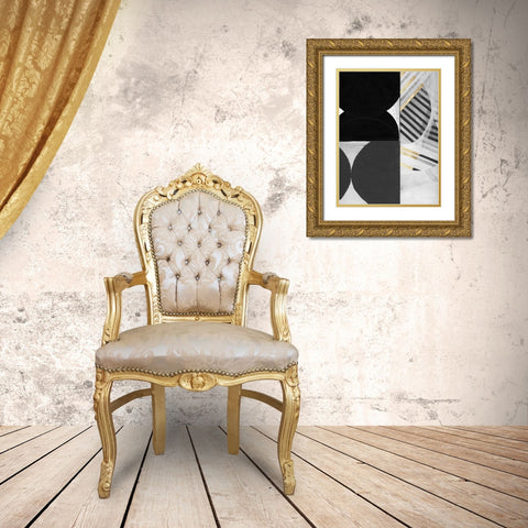 Stripes and Circles II Gold Ornate Wood Framed Art Print with Double Matting by Cartissi