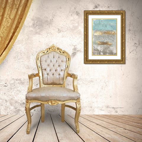 Blue Gold I Gold Ornate Wood Framed Art Print with Double Matting by Cartissi