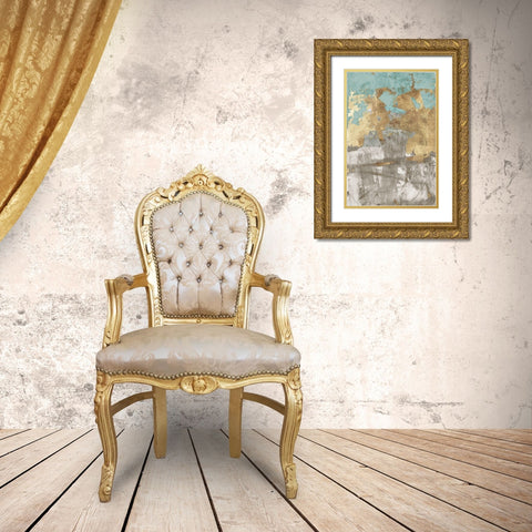 Blue Gold II Gold Ornate Wood Framed Art Print with Double Matting by Cartissi