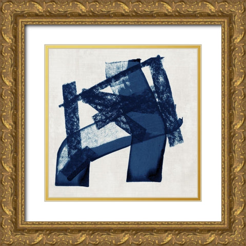 Navy Paths I Gold Ornate Wood Framed Art Print with Double Matting by Cartissi