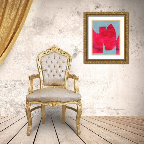 Magenta Ribbon II Gold Ornate Wood Framed Art Print with Double Matting by Cartissi