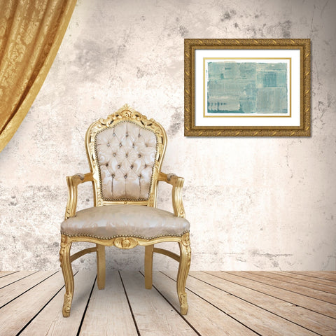 Teal Linework II Gold Ornate Wood Framed Art Print with Double Matting by Cartissi