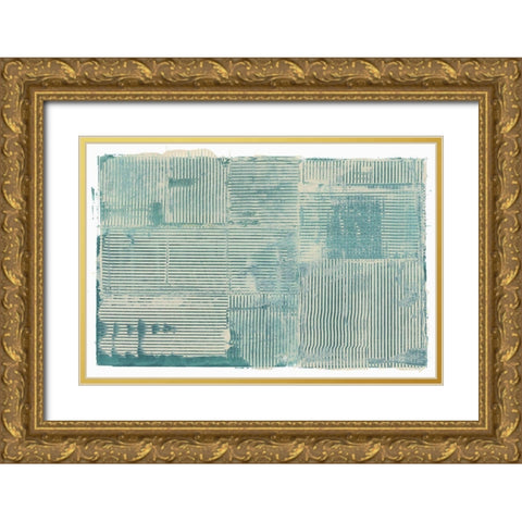 Teal Linework II Gold Ornate Wood Framed Art Print with Double Matting by Cartissi