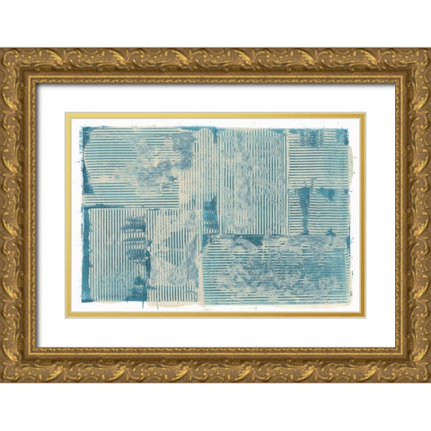 Teal Linework III Gold Ornate Wood Framed Art Print with Double Matting by Cartissi