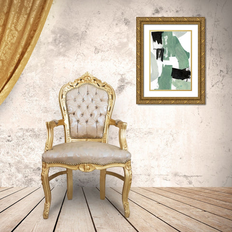 Flowing Green I  Gold Ornate Wood Framed Art Print with Double Matting by Cartissi