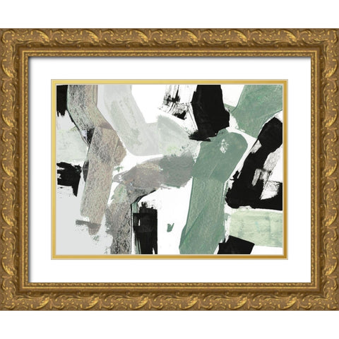 Flowing Green III Gold Ornate Wood Framed Art Print with Double Matting by Cartissi