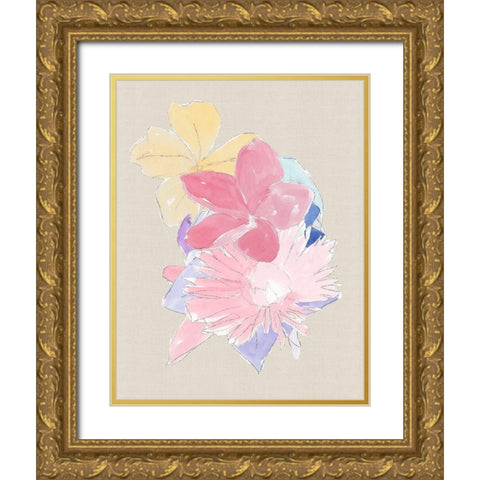 Floral Block II Gold Ornate Wood Framed Art Print with Double Matting by Cartissi