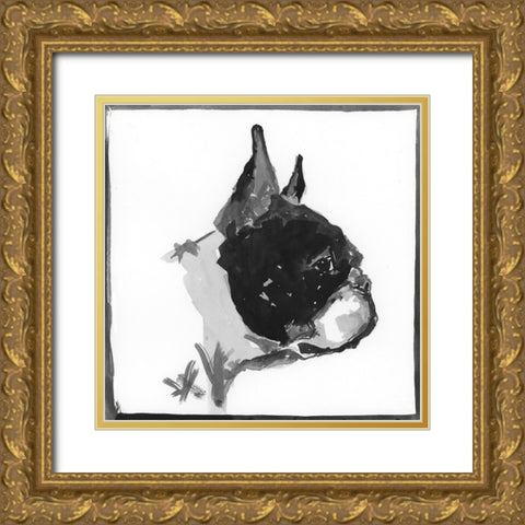 Boston Terrier Gold Ornate Wood Framed Art Print with Double Matting by Cartissi