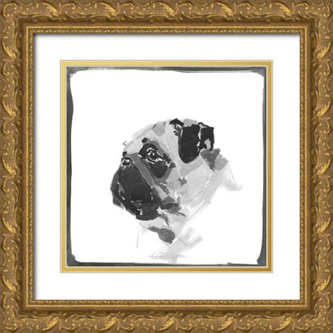Pug Gold Ornate Wood Framed Art Print with Double Matting by Cartissi