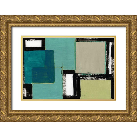 New Emerald I  Gold Ornate Wood Framed Art Print with Double Matting by Cartissi