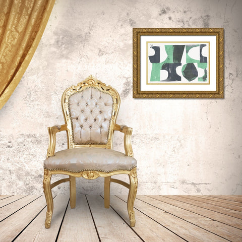 New Green II  Gold Ornate Wood Framed Art Print with Double Matting by Cartissi