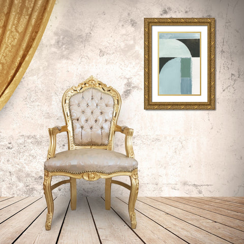 Curved Stream I Gold Ornate Wood Framed Art Print with Double Matting by Cartissi