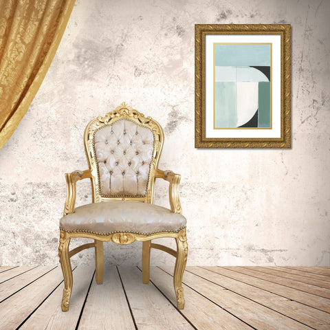 Curved Stream III Gold Ornate Wood Framed Art Print with Double Matting by Cartissi