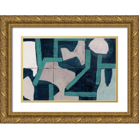 Mid Blue Shapes II Gold Ornate Wood Framed Art Print with Double Matting by cartissi