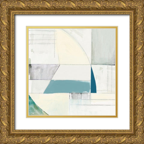 White Shapes I  Gold Ornate Wood Framed Art Print with Double Matting by Cartissi