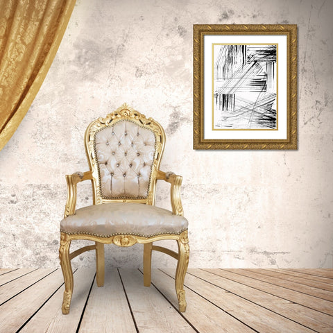 Black Strokes I  Gold Ornate Wood Framed Art Print with Double Matting by Cartissi