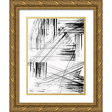 Black Strokes I  Gold Ornate Wood Framed Art Print with Double Matting by Cartissi