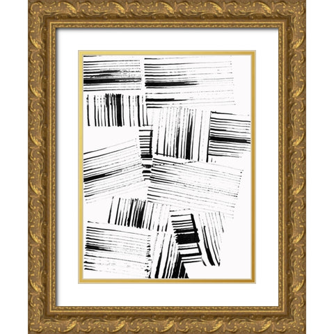 Black Strokes II  Gold Ornate Wood Framed Art Print with Double Matting by Cartissi