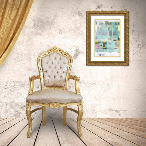 Electric Love I Gold Ornate Wood Framed Art Print with Double Matting by Cartissi