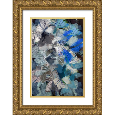 Midnight Blue Florals I Gold Ornate Wood Framed Art Print with Double Matting by Cartissi