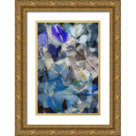 Midnight Blue Florals II Gold Ornate Wood Framed Art Print with Double Matting by Cartissi