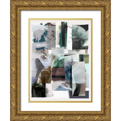 Inky Patchwork II Gold Ornate Wood Framed Art Print with Double Matting by Cartissi