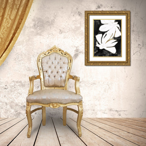 Black and Gold Floral II Gold Ornate Wood Framed Art Print with Double Matting by Cartissi