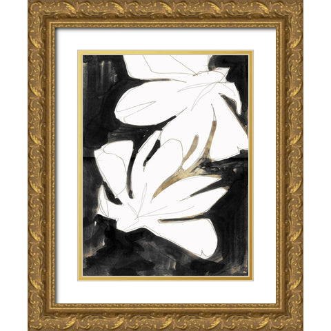 Black and Gold Floral II Gold Ornate Wood Framed Art Print with Double Matting by Cartissi