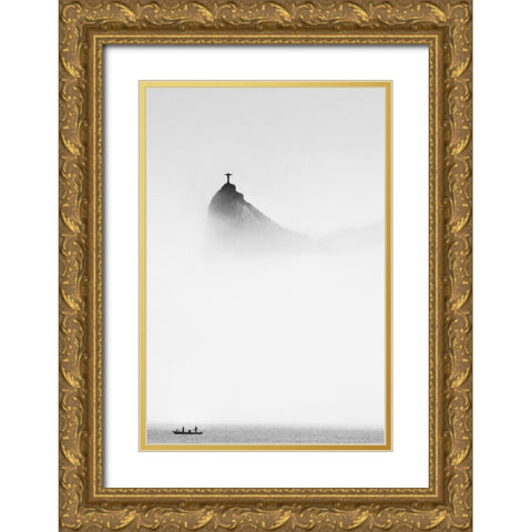 Cole - Cristo in the Mist Gold Ornate Wood Framed Art Print with Double Matting by 1x