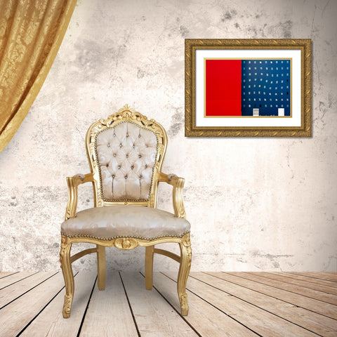 Red White And Blue Gold Ornate Wood Framed Art Print with Double Matting by Pearson
