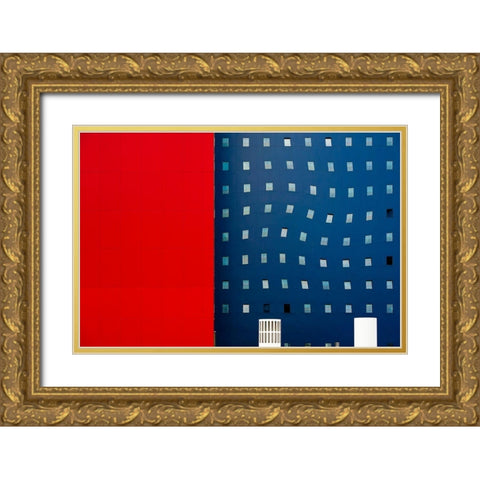 Red White And Blue Gold Ornate Wood Framed Art Print with Double Matting by Pearson