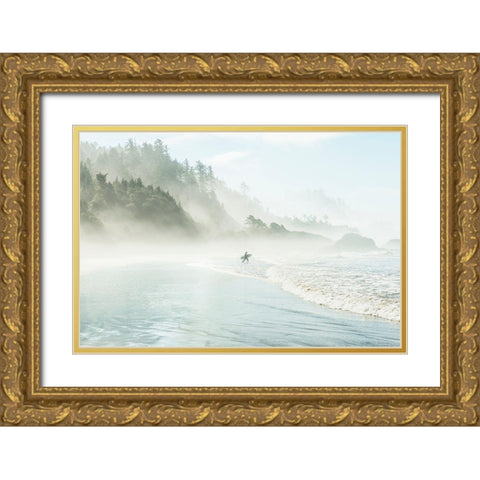 Catching the Morning Surf Gold Ornate Wood Framed Art Print with Double Matting by Suhrie