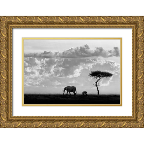 Moreno - Silhouettes of Mara Gold Ornate Wood Framed Art Print with Double Matting by 1x