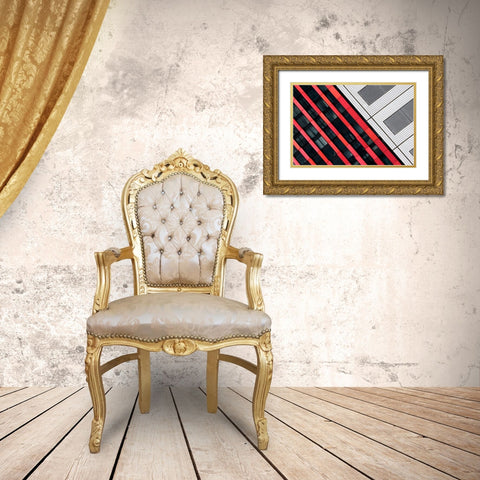 Red Diagonals Gold Ornate Wood Framed Art Print with Double Matting by Van Son