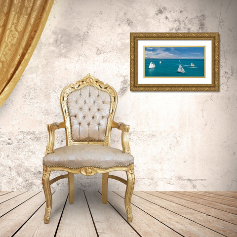 Azurean Sea Gold Ornate Wood Framed Art Print with Double Matting by Pelissier