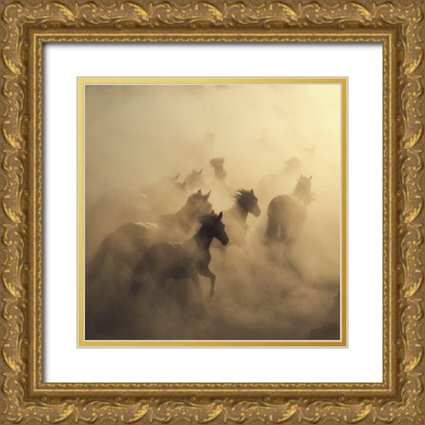 Migration of Horses  Gold Ornate Wood Framed Art Print with Double Matting by 1x