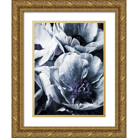 Peony Blue Petals II Gold Ornate Wood Framed Art Print with Double Matting by Aldridge, Ashley
