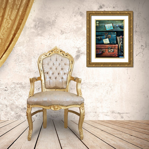 Vintage Stacked Suitcases I  Gold Ornate Wood Framed Art Print with Double Matting by Aldridge, Ashley