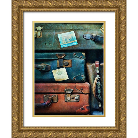 Vintage Stacked Suitcases I  Gold Ornate Wood Framed Art Print with Double Matting by Aldridge, Ashley
