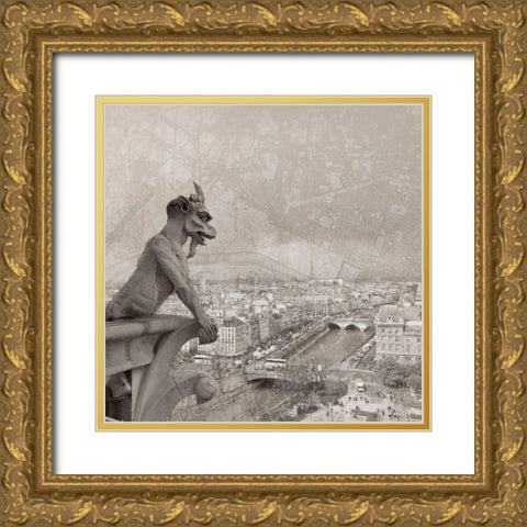 Gargoyle II Gold Ornate Wood Framed Art Print with Double Matting by YK Studios