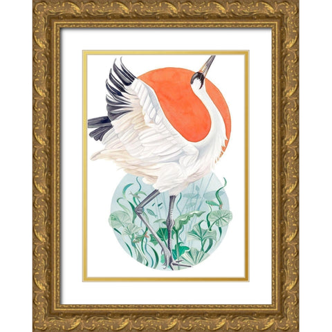 Flight Crane  Gold Ornate Wood Framed Art Print with Double Matting by Earle, Cathy
