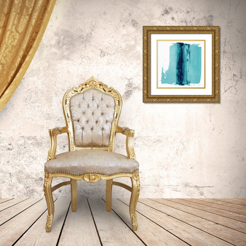 Teal Streak Gold Ornate Wood Framed Art Print with Double Matting by Aryai, Sia