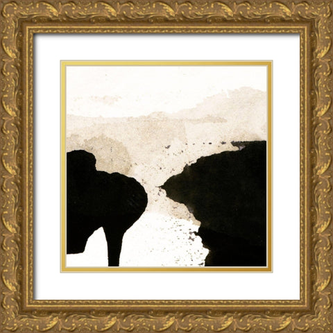 Ink Cliff I  Gold Ornate Wood Framed Art Print with Double Matting by Aryai, Sia