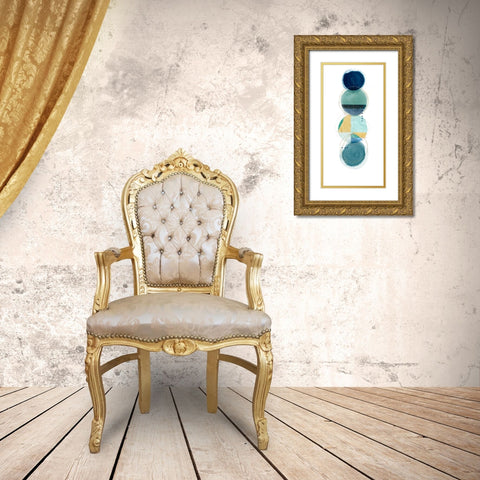 Stacked Circles I Blue Version Gold Ornate Wood Framed Art Print with Double Matting by Hazel J