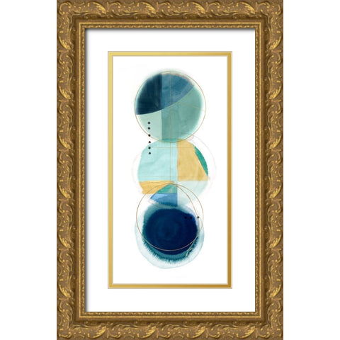 Stacked Circles II Blue Version Gold Ornate Wood Framed Art Print with Double Matting by Hazel J