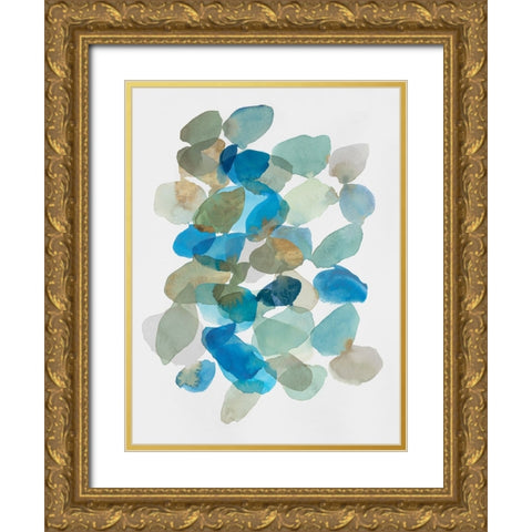 Blue Inky Pebbles I Gold Ornate Wood Framed Art Print with Double Matting by Hazel J