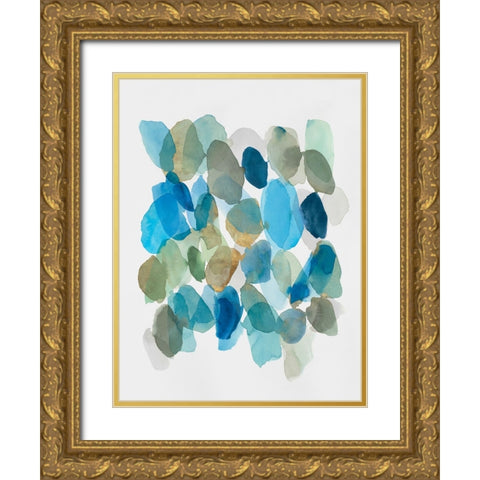 Blue Inky Pebbles II Gold Ornate Wood Framed Art Print with Double Matting by Hazel J