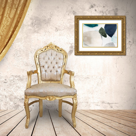 Shapes of Blue Blobs I Gold Ornate Wood Framed Art Print with Double Matting by Hazel J