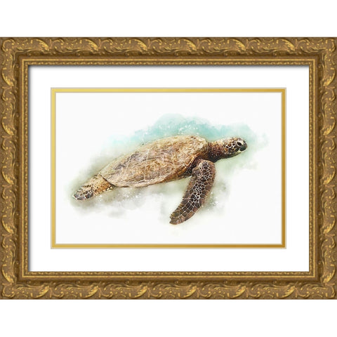 Hawaiian Green Sea Turtle Watercolor II Gold Ornate Wood Framed Art Print with Double Matting by Zalewski, Christine