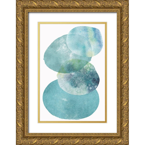Pools of Ocean Blue Watercolor Abstract I Gold Ornate Wood Framed Art Print with Double Matting by Zalewski, Christine